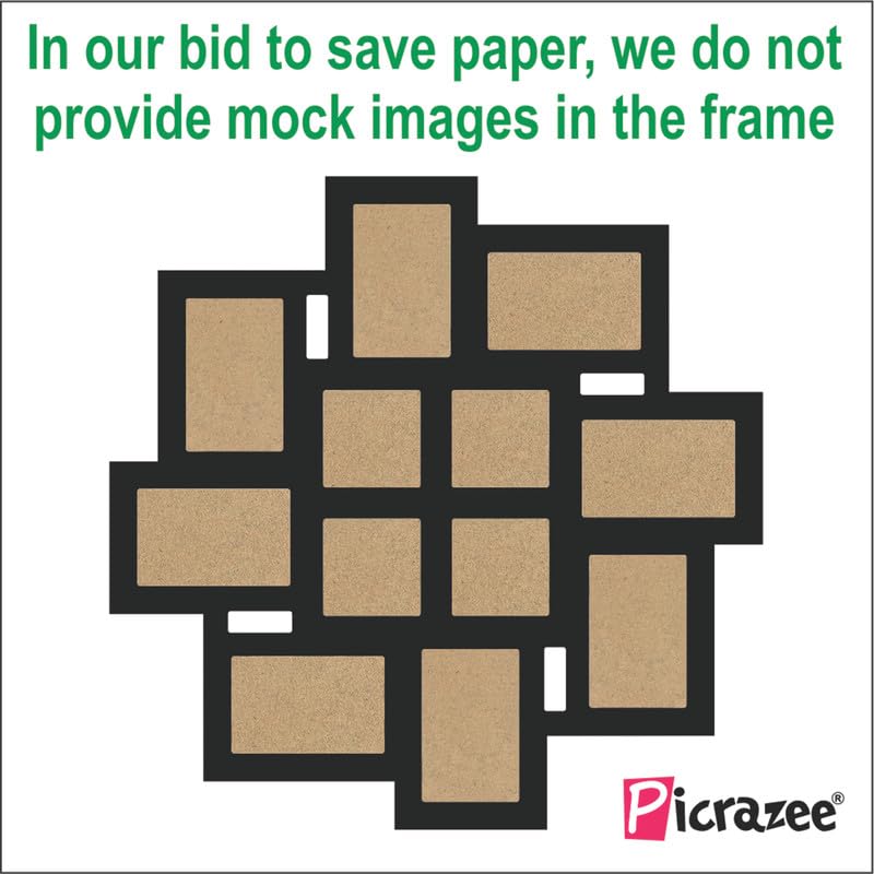 Picrazee Wooden Multiple Images Collage Photo Frame For Wall Decor (12 Photographs, Black Glitter, Size- 23.5* X 23.5* Inch), Re
